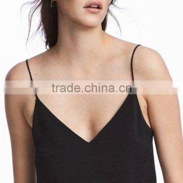 Slight Sheen Women Sleeveless Spaghetti Straps Cami V-neckline Tank Tops photo-4