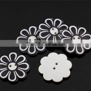 Wholesale Scrapbooking 2 Holes Flower White Black Wood Painting Sewing Buttons photo-3