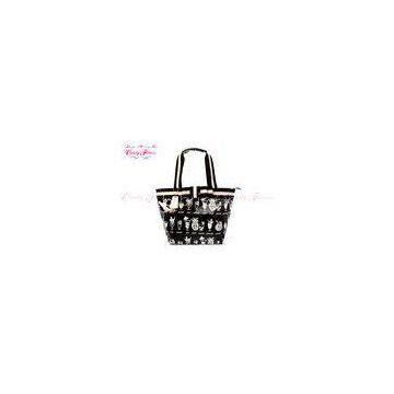 Black White Canvas Womens Tote Bags / Ladies Handbags with pockets