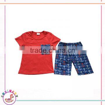 2017 New Design Remake Child Clothes red top and shorts Cloting Set little boys boutique