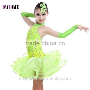 Child Kid Rhinstone Latin Competition Dance Dress Girls Sexy Open Back Samba Tango Performance Dress