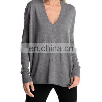 100%Cashmere Deep Vee Neck Pullover Knit Ladies Sweater