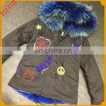 woman hot selling winter real fur parka with fur trim hood