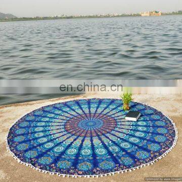 72" Handmade Indian Round Tapestries With Pom-Pom Lace Beach Throw Table Cover Wall Hanging Picnic Yoga Mat Rounds Decor