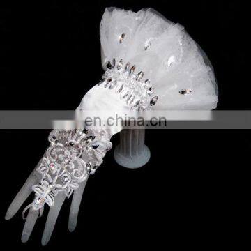 New Stylish Satin Short Embroidery Gloves With Oval Rhinestone Pear Beaded Sequins Gorgeous Bridal Glove Fingerless Dance Glove