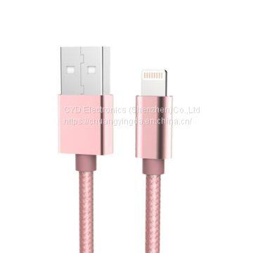 MFi Lightning Metal Nylon Braided Cable for Apple iPhone, iPad, with 8-pin Sync Data/Charging