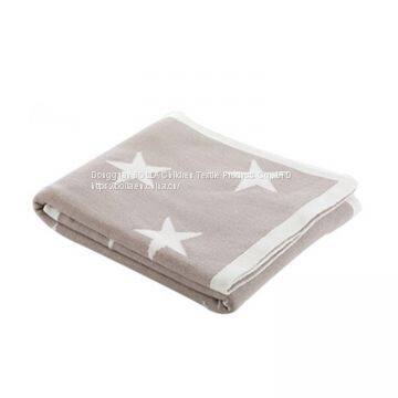 Wholesale Thick Plush 100% Cotton Brown Blue Baby Reversible Star Knit Blanket for Sale photo-5