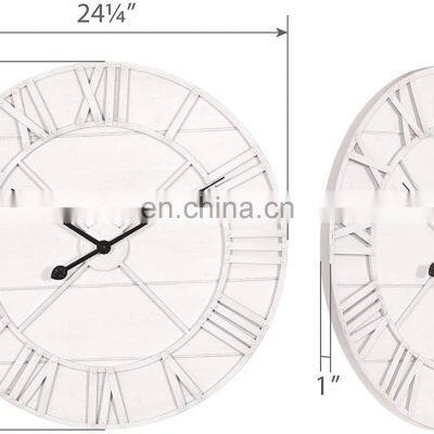24 Inch Monochromatic Whitewash Roman Numeral Wall Wood Clock photo-3