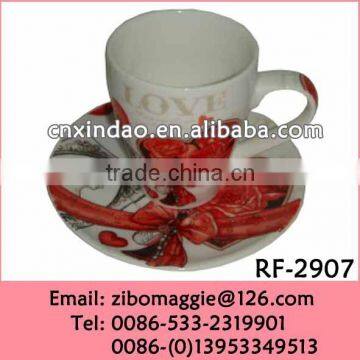 Hot Sale Wholesale Price Porcelain Custom Valentine's Designed Milk Cup and Saucer for Kids