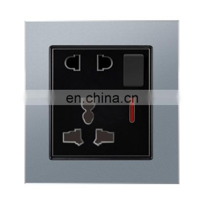 Type 86 Universal 5 pin Wall Socket With Switch 16A Aluminum Alloy Panel Sockets And Switches Electrical With LED Light