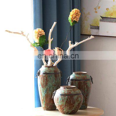 3pcs a set table top decorative coated green bubble pottery table flower vase