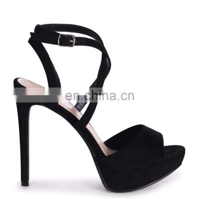 Ladies latest beautiful handmade black stiletto high heels open back platform with crossover front straps women sandals shoes