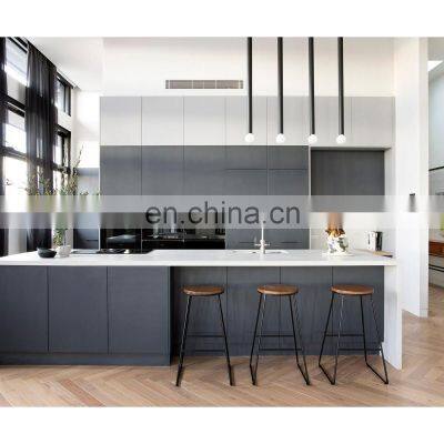 Foshan Manufacturer Luxury Black Melamine Modern Matte Designs Kitchen Cabinets Sets