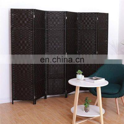 Black Paper rope Mesh Woven Design 6 Panel Folding Screen Room Divider Screen