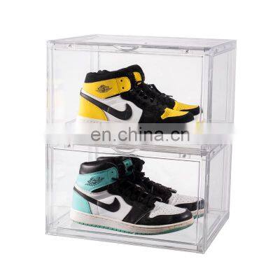 clear sneaker crate drop side magnetic door AJ Folding storage sneaker box black nike transparent Stackable sneaker box custom