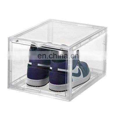 New Magnetic Front Door Stackable Clear Drop Front Plastic Shoe Storage Boxes Container Organizer for Sneaker Heel Sandal