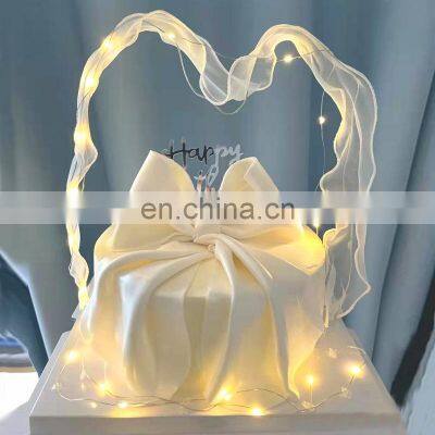 New Fashion Cake Topper White Luminous Ribbon Streamer for Bakery Decoration Celebration Cake Topper