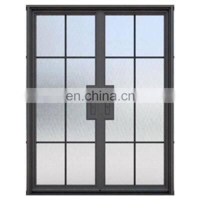 Floor-mounted double glass door double leaf casement swing entrance door with frame and grill