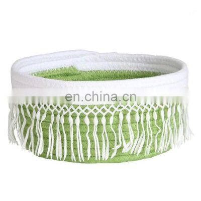 Hot Sale Cute Cotton Woven Storage Basket With Macrame Tassels, Hand Woven Cosmetics Basket photo-2