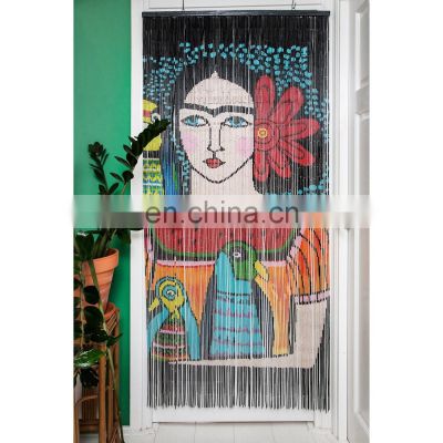 Beaded Door Curtain Customized Beaded Painted Door Curtain Cheap Wholesale Bamboo Vertical Pattern French Window Roman 7-15 Days