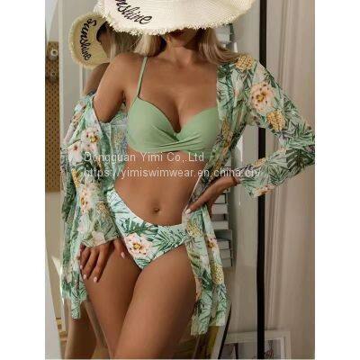 Ladies Women Printed Sexy Swimsuit Bikini Swimwear With Skirt Cover-Up