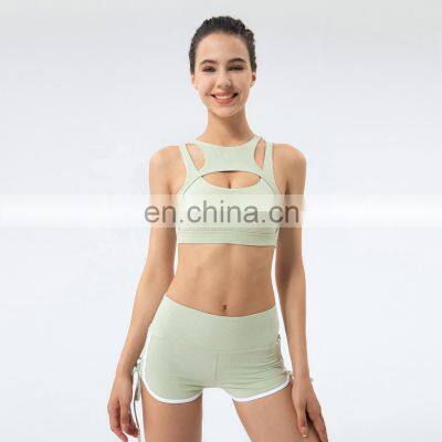 Private Label Workout Sports Bra Leggings Ribbed Hollow Out Sexy Yoga Bra Gym Wear photo-3