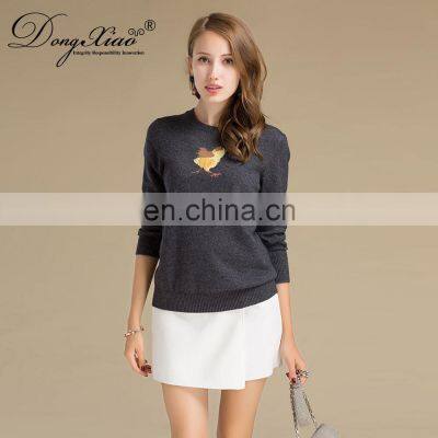 Jacquard Pattern 100% Cashmere Crew Neck Women's Winter Warm Sweater Knitted Patchwork Style With OEM Service photo-5