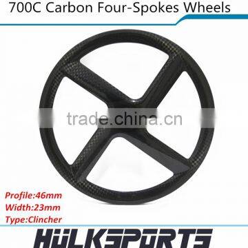 700C four spokes clincher carbon wheelset 46mm profile of 23mm width for road bicycle or fix gear cycling