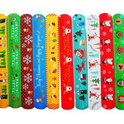 Wholesale Fast Shipping  Customized  Christmas Digital Printed Silicone Snap Slap Wristband