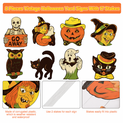 Wholesale 8PCS Halloween Yard Signs – Vintage Corrugated Plastic Lawn Decorations With Stakes | Witch photo-5