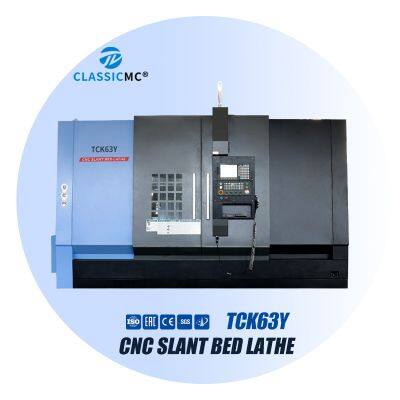 TCK63Y 4 Axis Slant Bed CNC Lathe With Y Axis Live Tooling Turret, 720mm Swing, 1000mm Max Workpiece Length