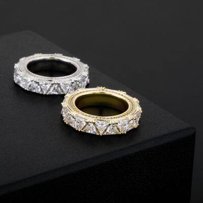 Hip Hop Claw Setting Triangle CZ Stone Bling Ice Out Round Finger Rings for Men Rapper Jewelry Drop Shipping photo-2