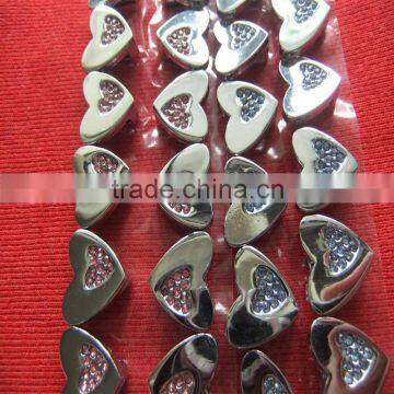 DIY rhinestone jewelry accessories wholesale 10mm alloy heart slide charm