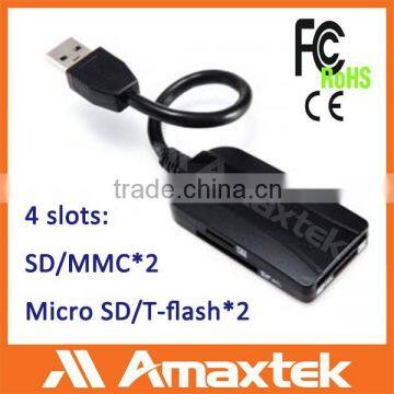 USB 3.0 Card Reader with 4 slots design, 2 memory cards