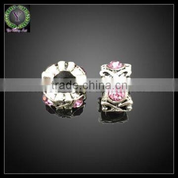 Chinese Rhinestone Pink alloy big hole Beads fit jewelry bracelet