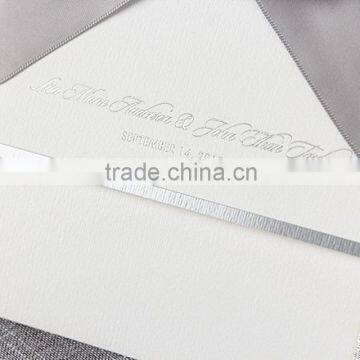 Elegant & Romantic White Pocket Fold Wedding Invitation With Silver Bow & Silver Border photo-3