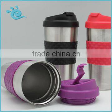 Good Quality 450ML Double Wall Stainless Isolated Coffee Mug With Anti-Slip Sleeve and Slant Lid photo-2