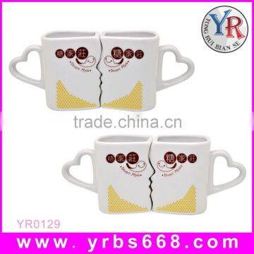 sublimation couple mug with heart handle for lover gift