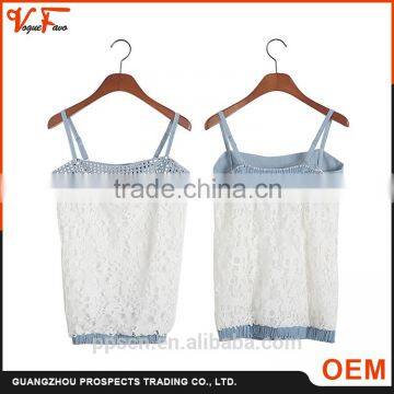 New product China fashion latest designs images of white and blue Strap casual fancy women tops