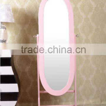 Wood floor standing oval dressing mirror with jewelry storage