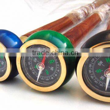 3 Different beautiful color of walking stick/wooden brass walking stick/Different color compasses walking stick wk1116