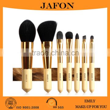 Luxury 7pcs cosmetic goat hair bamboo handle brush with delicate makeup mirror case