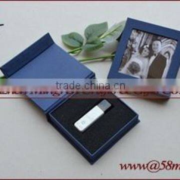 Empty USB Gift Storage Packaging Box Linen Leather Paper with Photo Frame