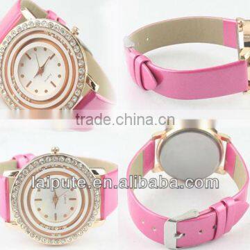 2013 new design fashion diamond wrist pink lady watch with pc movt