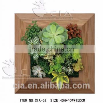 Wall Mounted Wood Frame Artificial Succulent Plants Wall Hangings