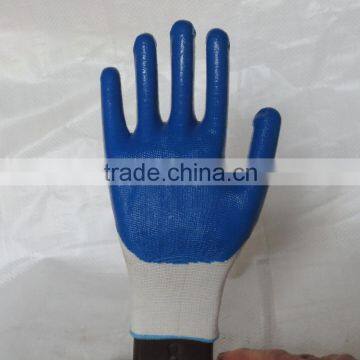 10 guage factory hot sales white nylon blue nitrile working gloves