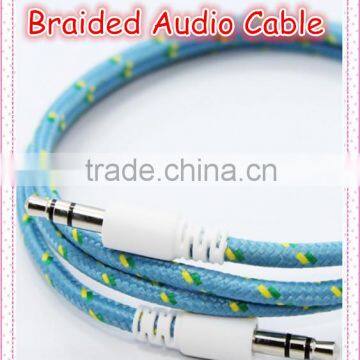 3.5mm Male To 3.5mm Male Fabric Textile Braided Stereo Audio Cable for iphone, itouch, smartphone and mp3 cases