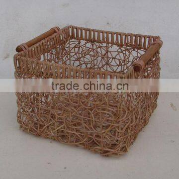 Sqr. Strong Natural Basket With Iron Frame and Handles