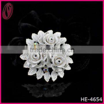 New designed elegant white matte metal flower hair elastic bands