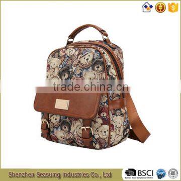 Fashion Designer Jacquard Cotton Nylon Backpack with PU Leather Trim